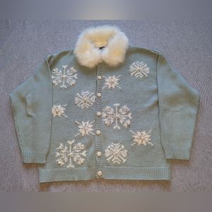 Vintage Teal Snowflake Cardigan